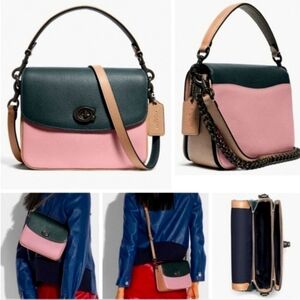 COACH 89088 CASSIE 19 HAND BAG COLORBLOCK‎ PINE GREEN AURORA MULTI CROSSBODY GUC